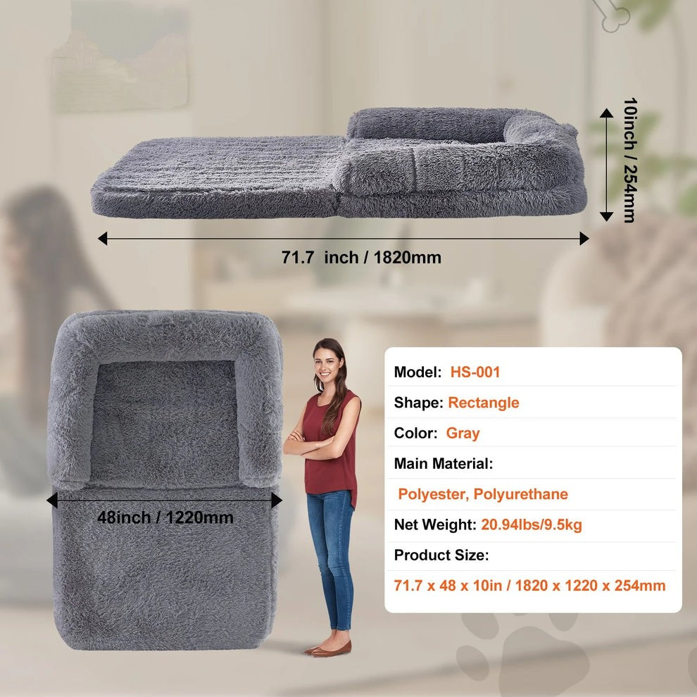 XXL Washable Dog Bed 72x48x10 | Ultra-Soft PV Velvet & Orthopedic Support