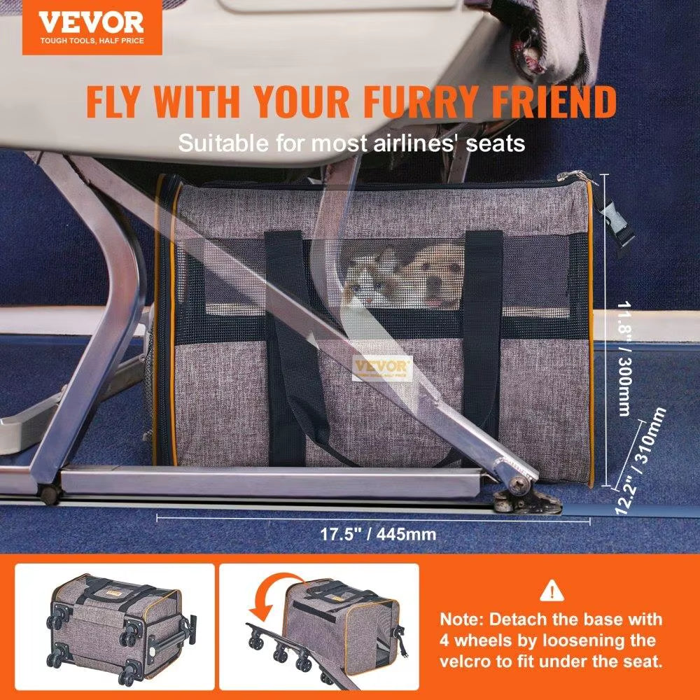 Airline Approved Cat Carrier with Wheels – Travel Bag for Pets up to 22 lbs