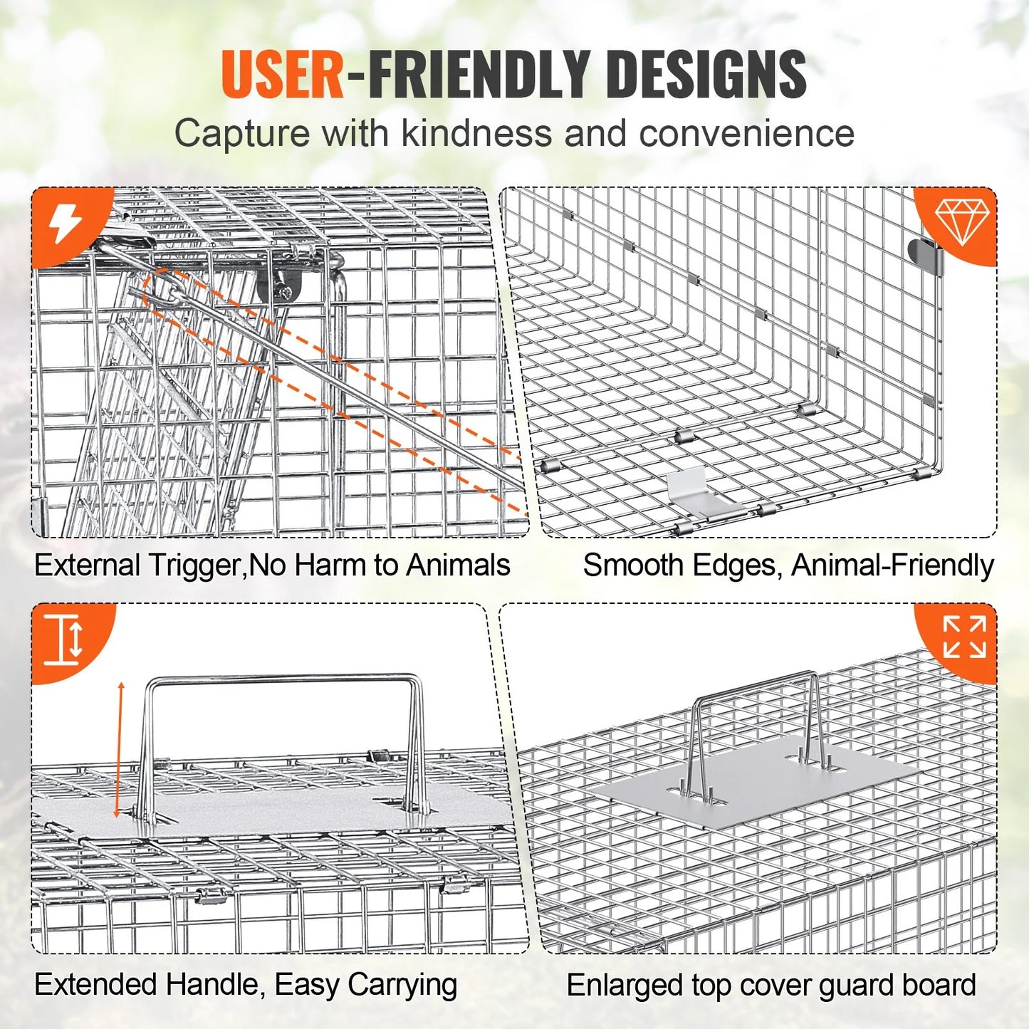 Humane Live Animal Trap – 50"x20"x26" Galvanized Iron, Foldable & Secure