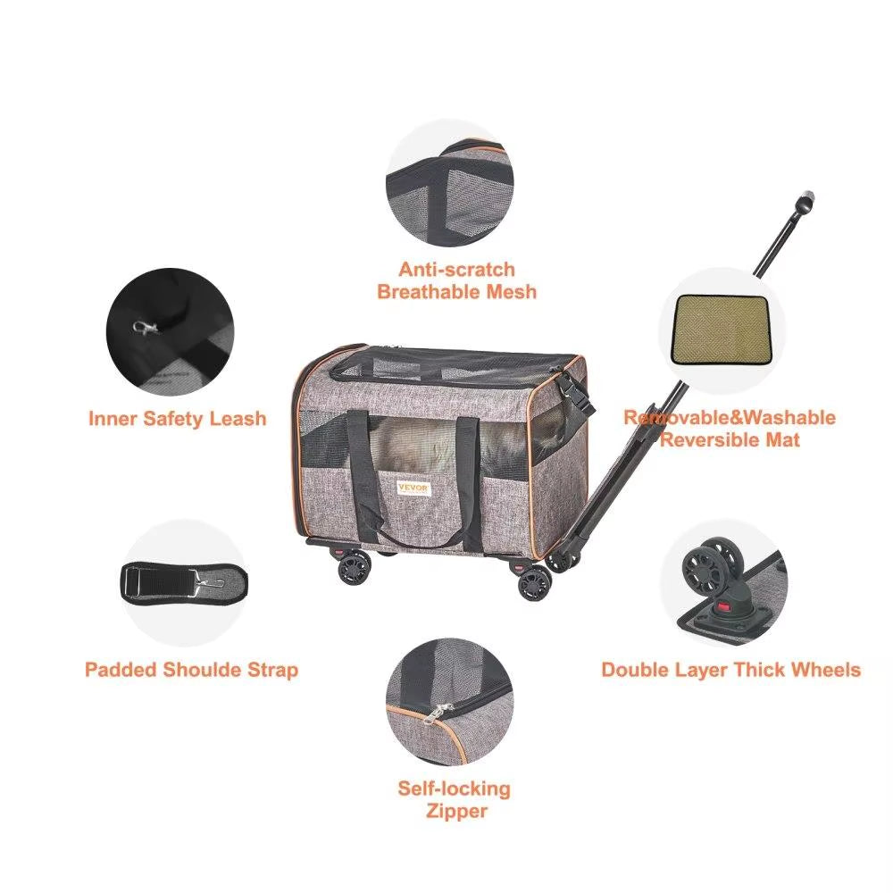 Airline Approved Cat Carrier with Wheels – Travel Bag for Pets up to 22 lbs