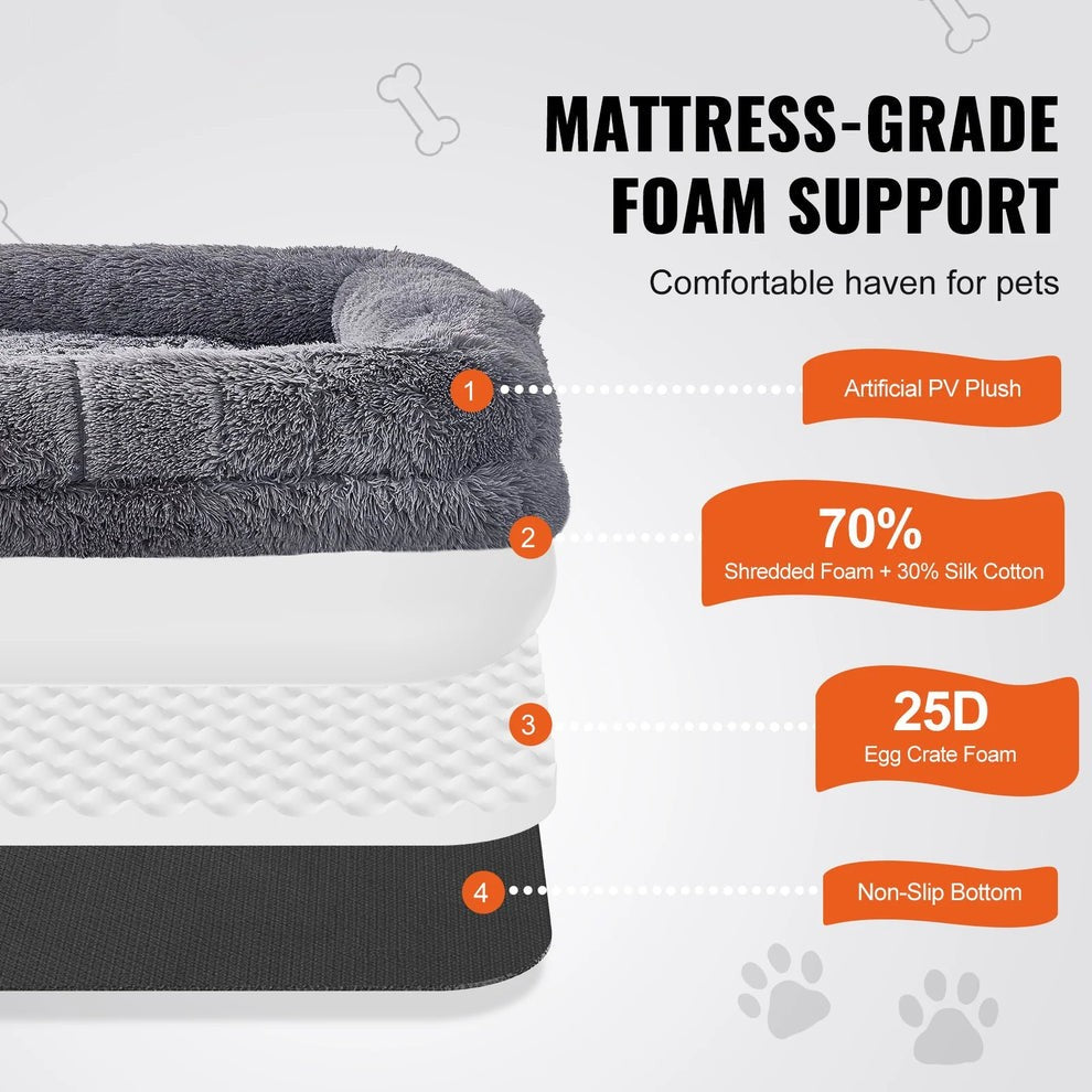 XXL Washable Dog Bed 72x48x10 | Ultra-Soft PV Velvet & Orthopedic Support