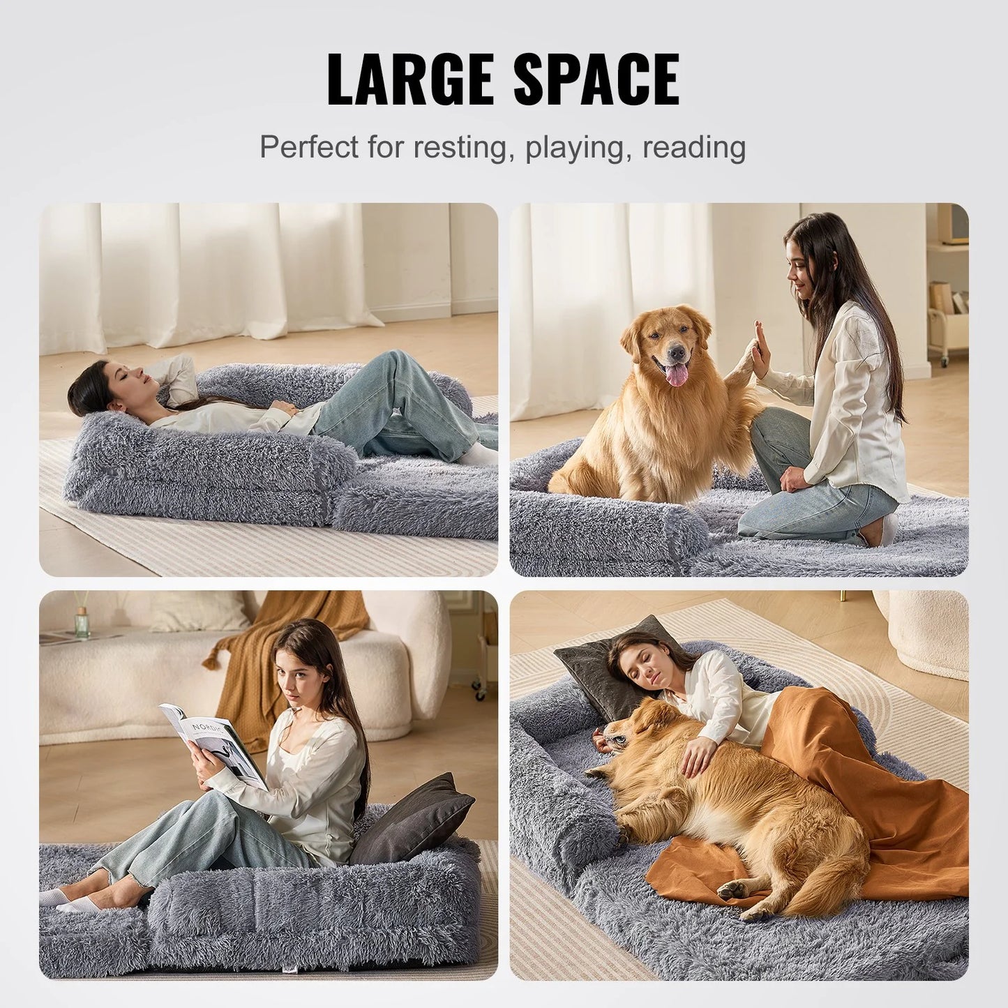 VEVOR Large Dog Bed – 72"x48"x10" Washable PV Velvet Comfort