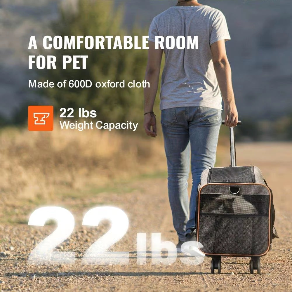 Airline Approved Cat Carrier with Wheels – Travel Bag for Pets up to 22 lbs