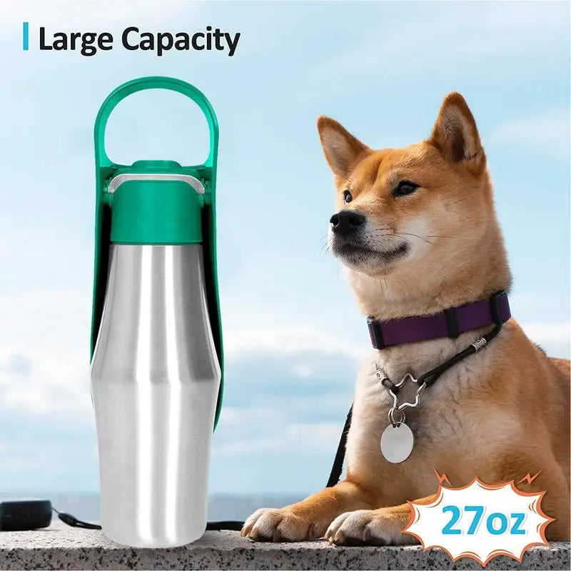 27Oz Stainless Steel Dog Water Bottle & Bowl – Travel Dispenser for Pets