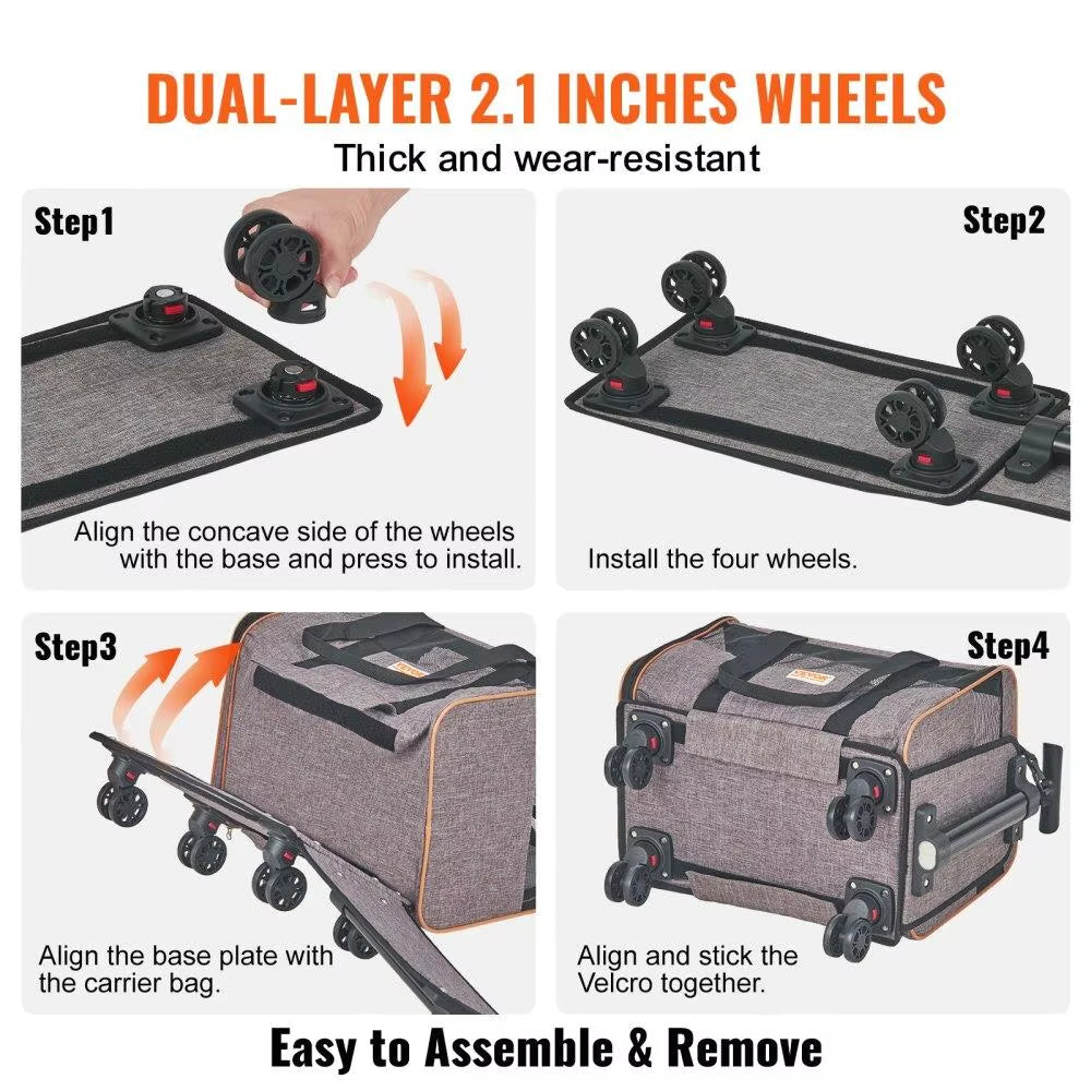 Airline Approved Cat Carrier with Wheels – Travel Bag for Pets up to 22 lbs