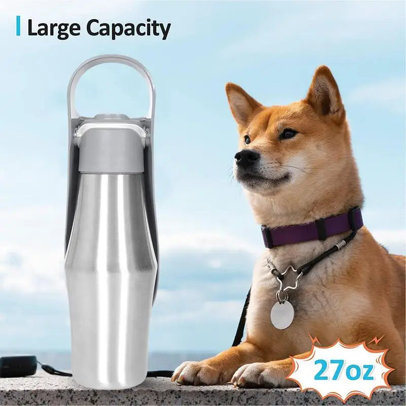 27Oz Stainless Steel Dog Water Bottle & Bowl – Travel Dispenser for Pets