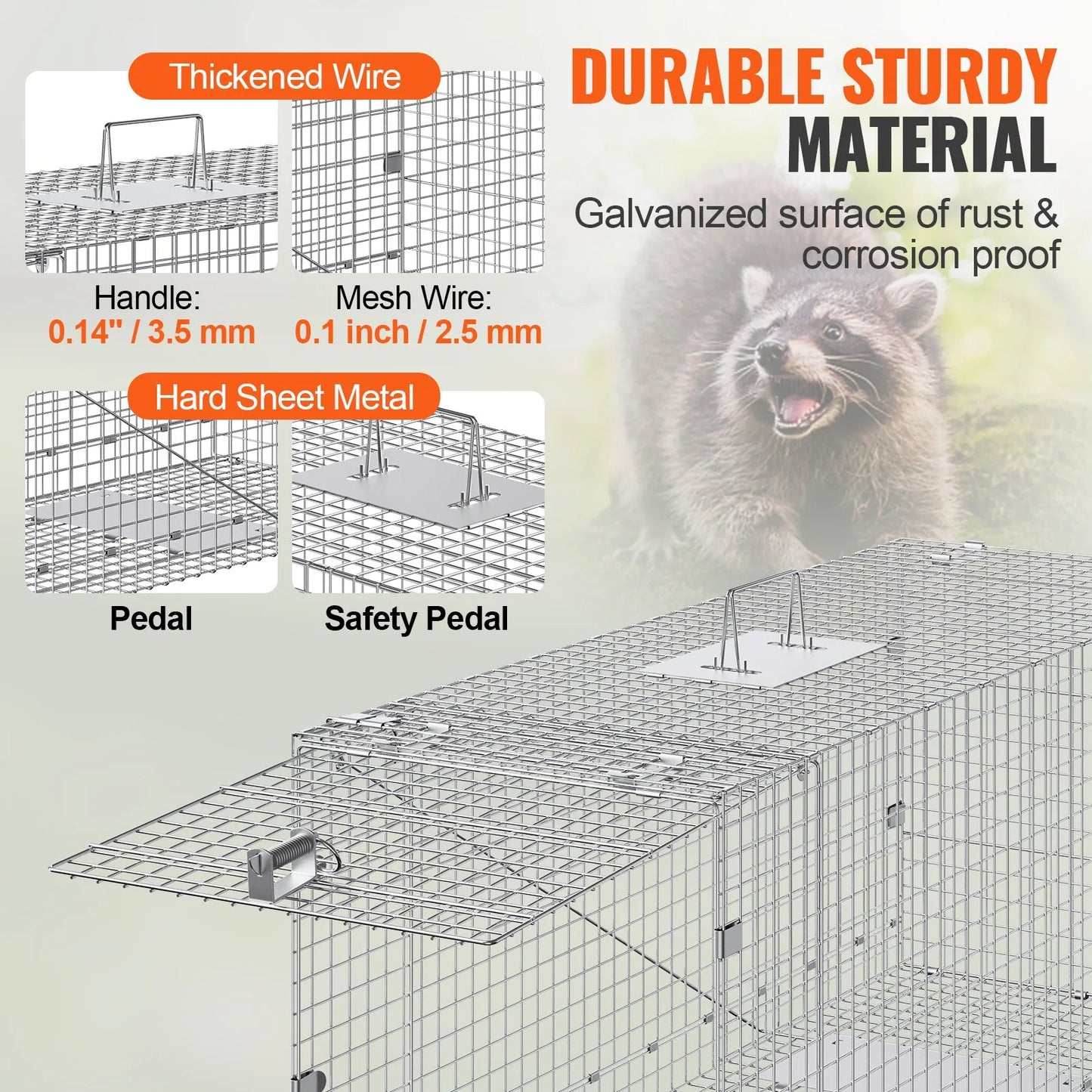 Humane Live Animal Trap – 50"x20"x26" Galvanized Iron, Foldable & Secure