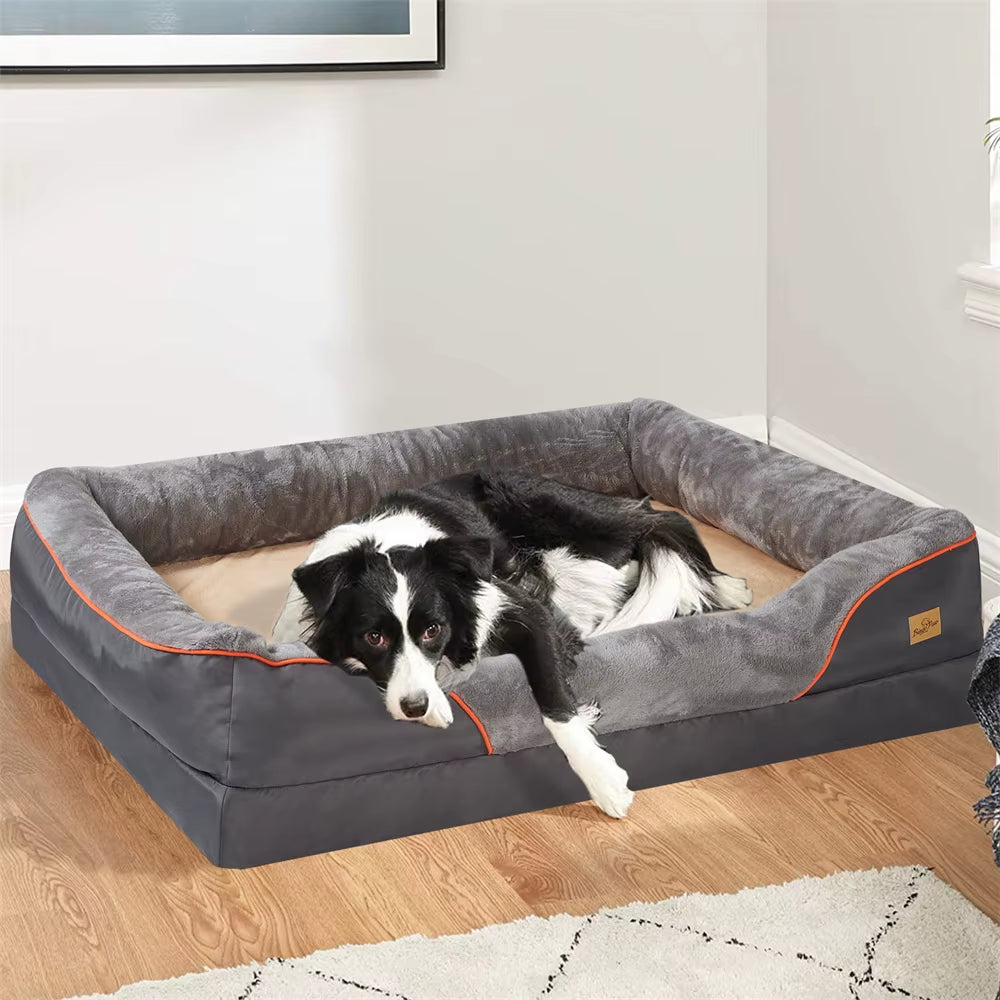 Jumbo Orthopedic Dog Bed – Memory Foam, Waterproof & Bolstered Comfort