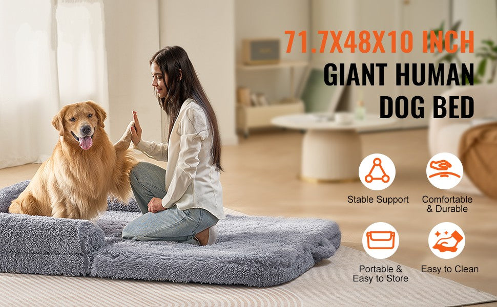 XXL Washable Dog Bed 72x48x10 | Ultra-Soft PV Velvet & Orthopedic Support