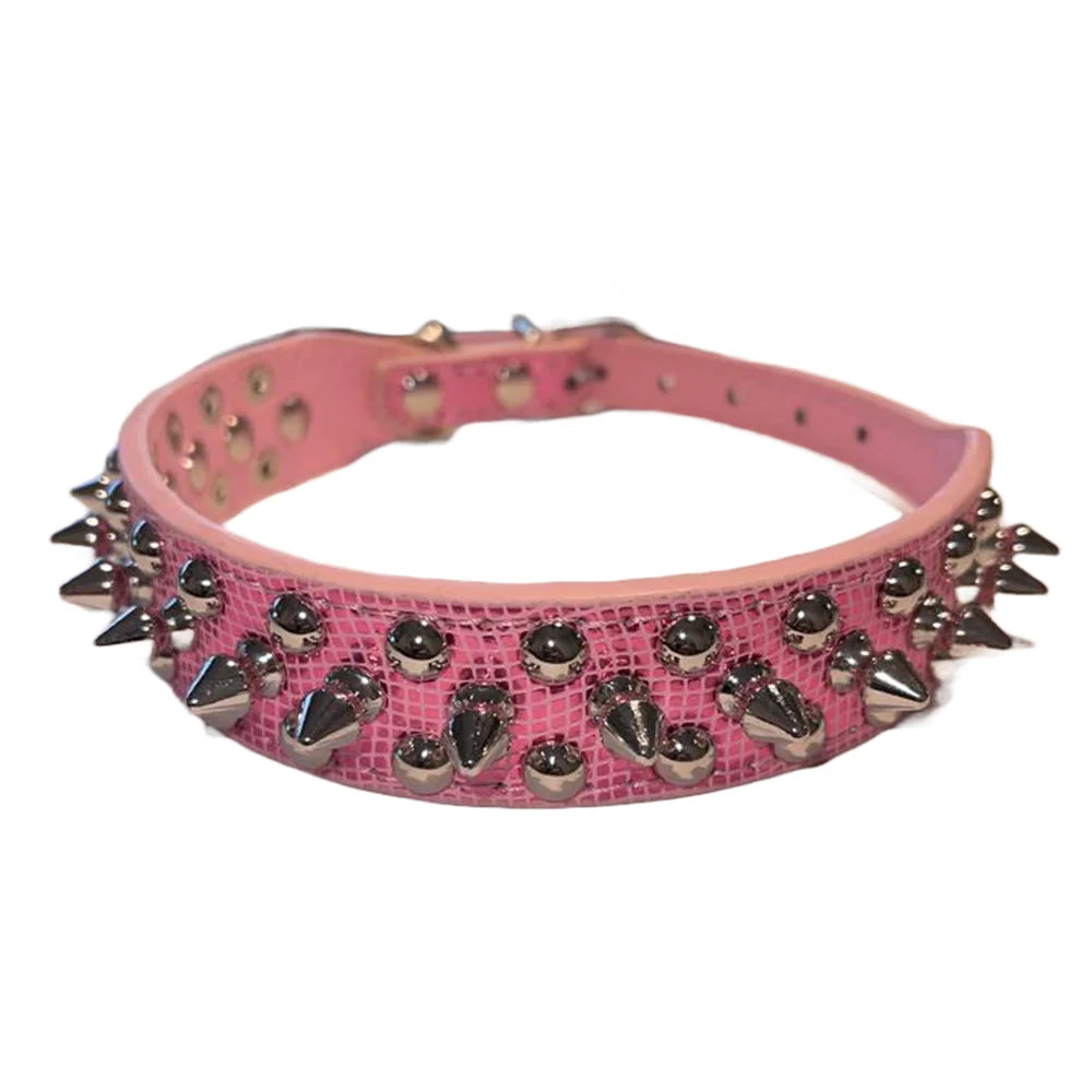 Adjustable Spiked Leather Dog Collar – Studded & Riveted for Pets