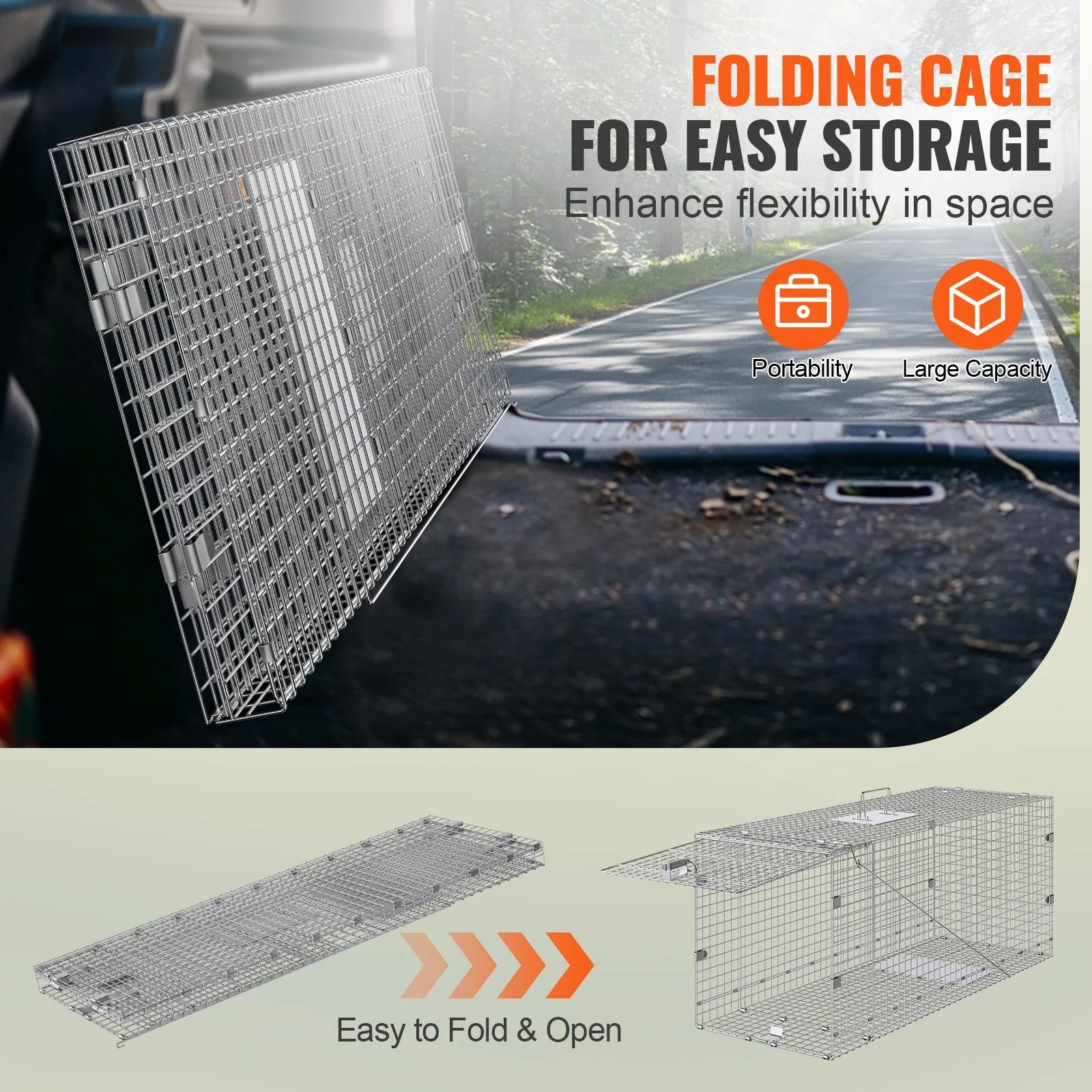 Humane Live Animal Trap – 50"x20"x26" Galvanized Iron, Foldable & Secure