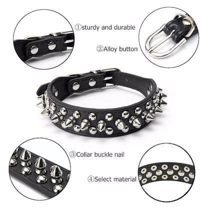 Adjustable Spiked Leather Dog Collar – Studded & Riveted for Pets
