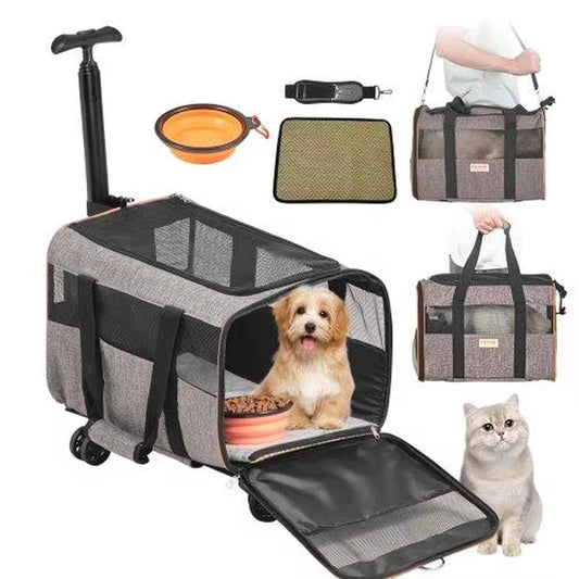 Airline Approved Cat Carrier with Wheels – Travel Bag for Pets up to 22 lbs