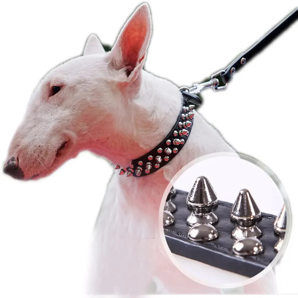 Adjustable Spiked Leather Dog Collar – Studded & Riveted for Pets