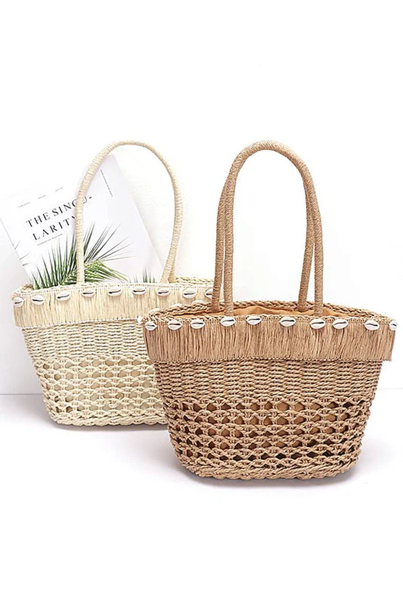Sea Shell Iconic Faux Straw Tote Basket