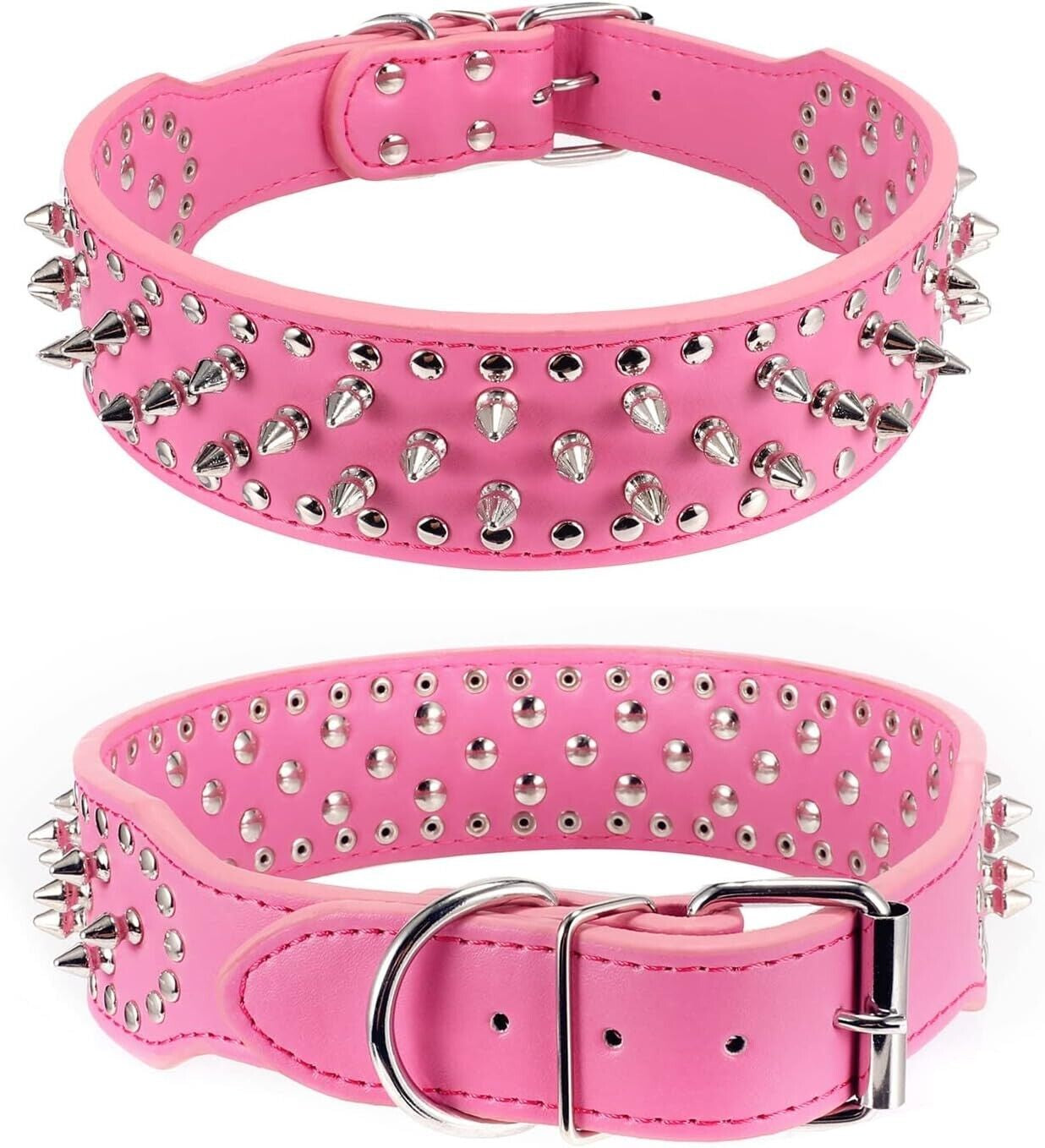 Adjustable Spiked Leather Dog Collar – Studded & Riveted for Pets