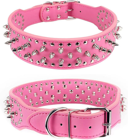 Adjustable Spiked Leather Dog Collar – Studded & Riveted for Pets