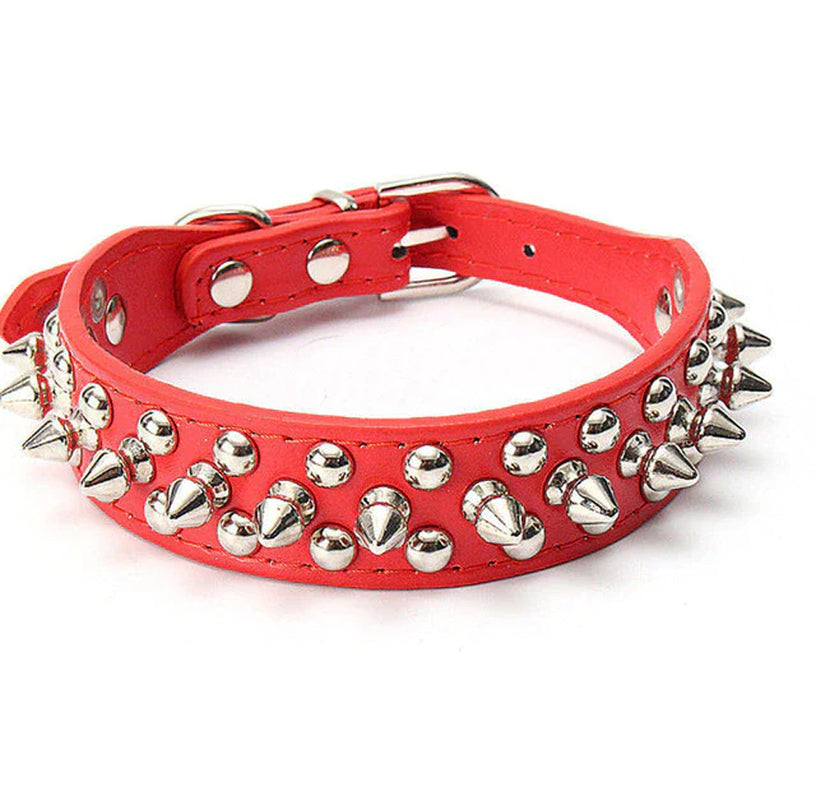 Adjustable Spiked Leather Dog Collar – Studded & Riveted for Pets