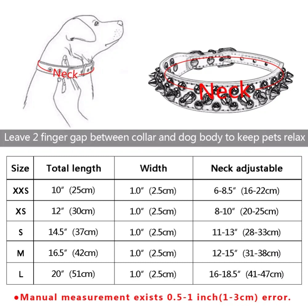 Adjustable Spiked Leather Dog Collar – Studded & Riveted for Pets