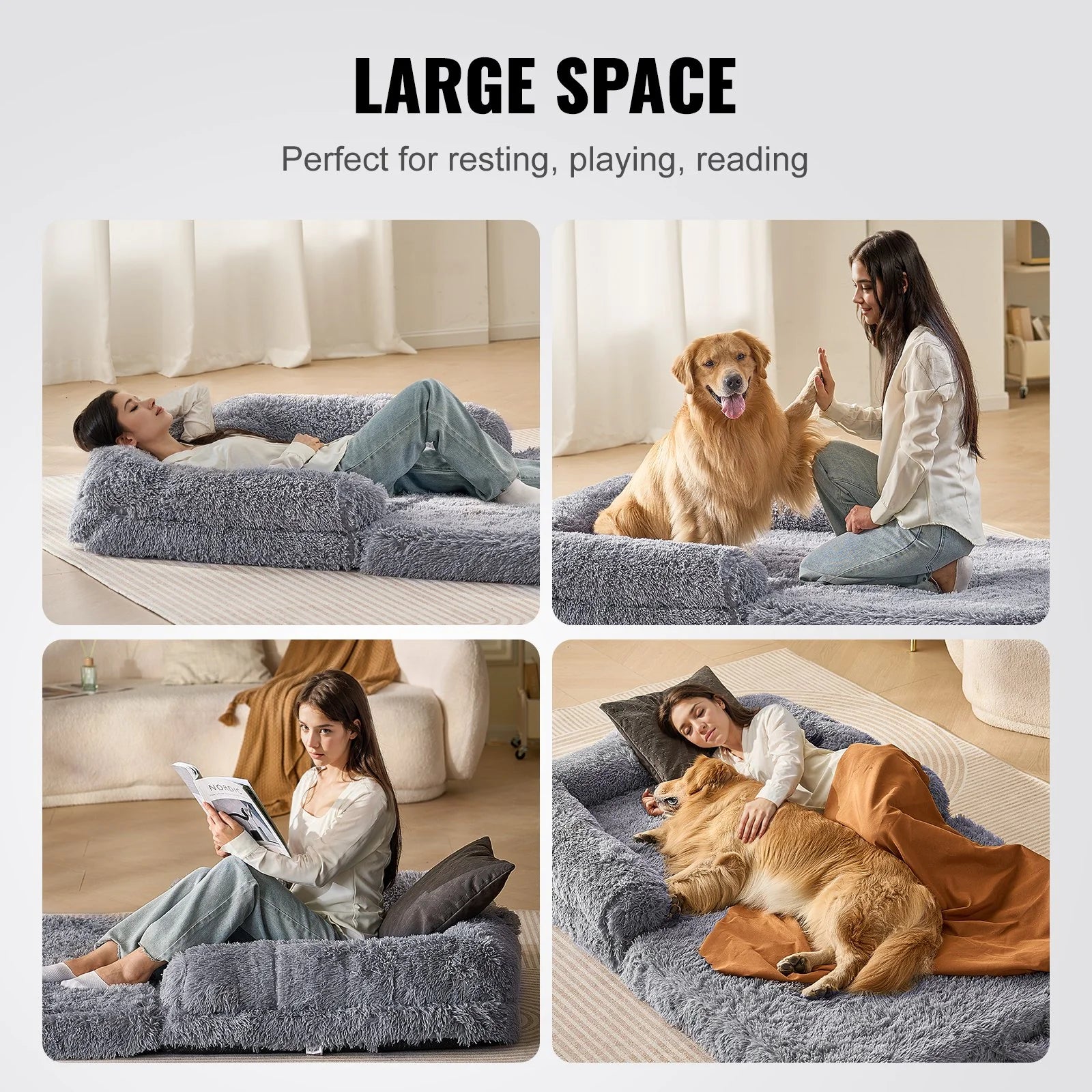VEVOR Large Dog Bed – 72"x48"x10" Washable PV Velvet Comfort