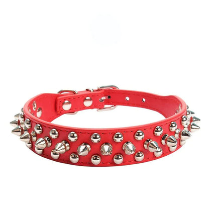 Adjustable Spiked Leather Dog Collar – Studded & Riveted for Pets