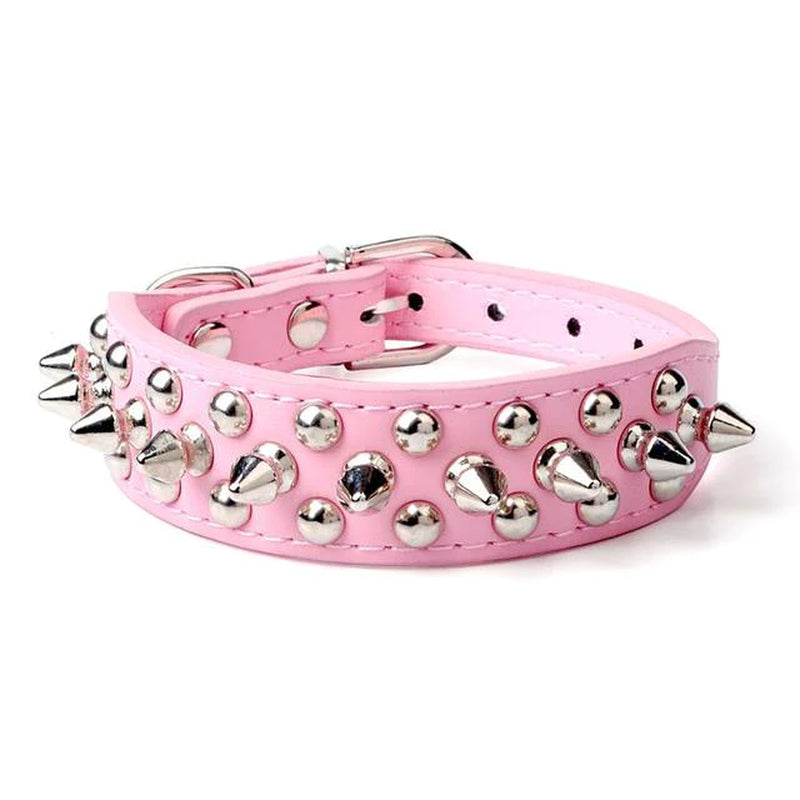 Adjustable Spiked Leather Dog Collar – Studded & Riveted for Pets