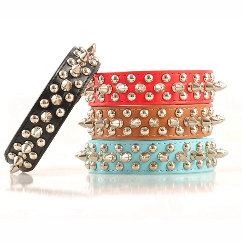 Adjustable Spiked Leather Dog Collar – Studded & Riveted for Pets