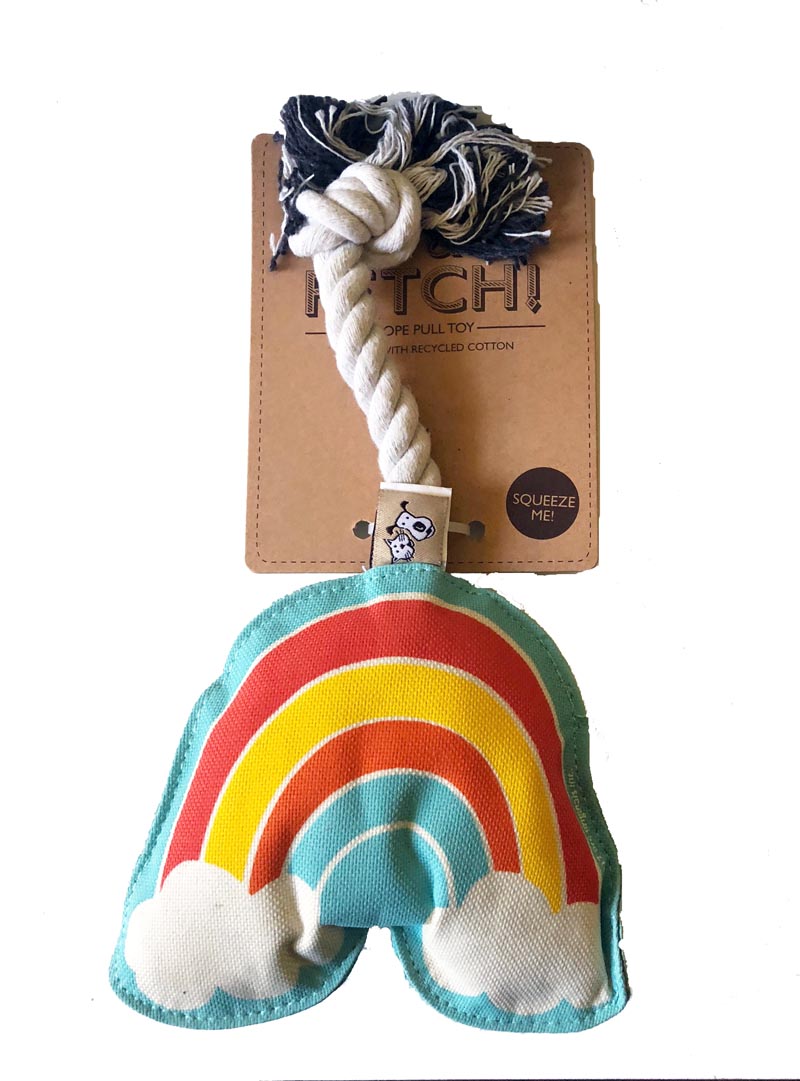 Dog Toy - Canvas Rainbow Rope Pull Toy with Squeaker