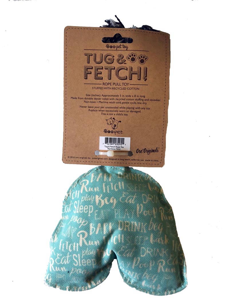 Dog Toy - Canvas Rainbow Rope Pull Toy with Squeaker