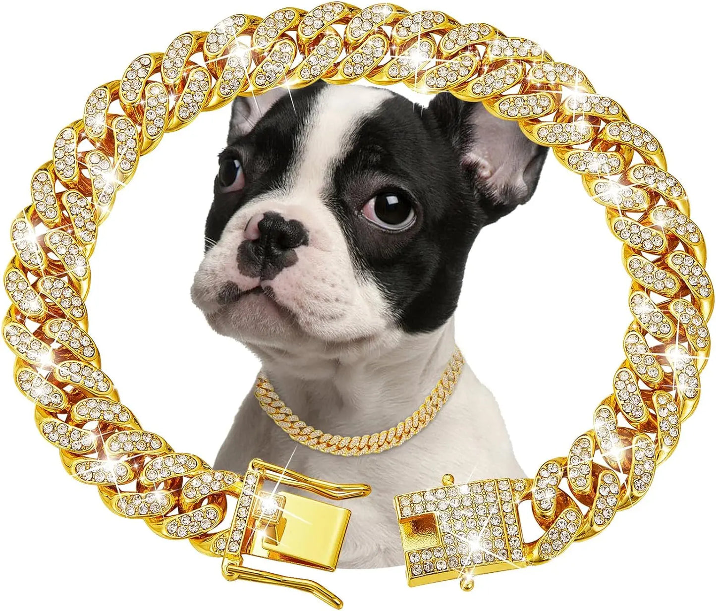 Gold Zircon Pet Collar & Necklace Set