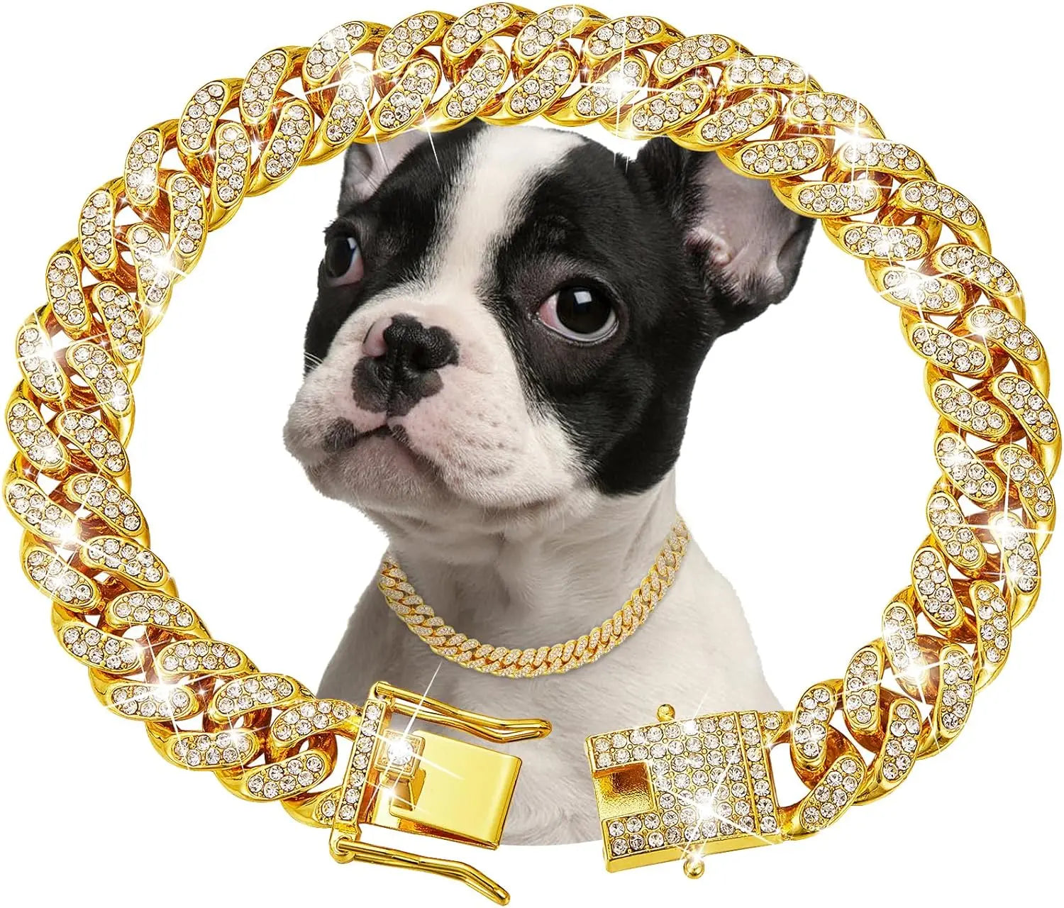 Gold Zircon Pet Collar & Necklace Set