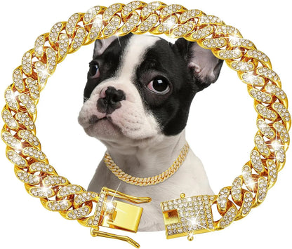 Gold Zircon Pet Collar & Necklace Set