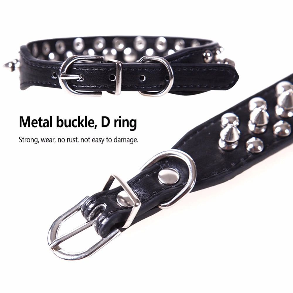 Adjustable Spiked Leather Dog Collar – Studded & Riveted for Pets