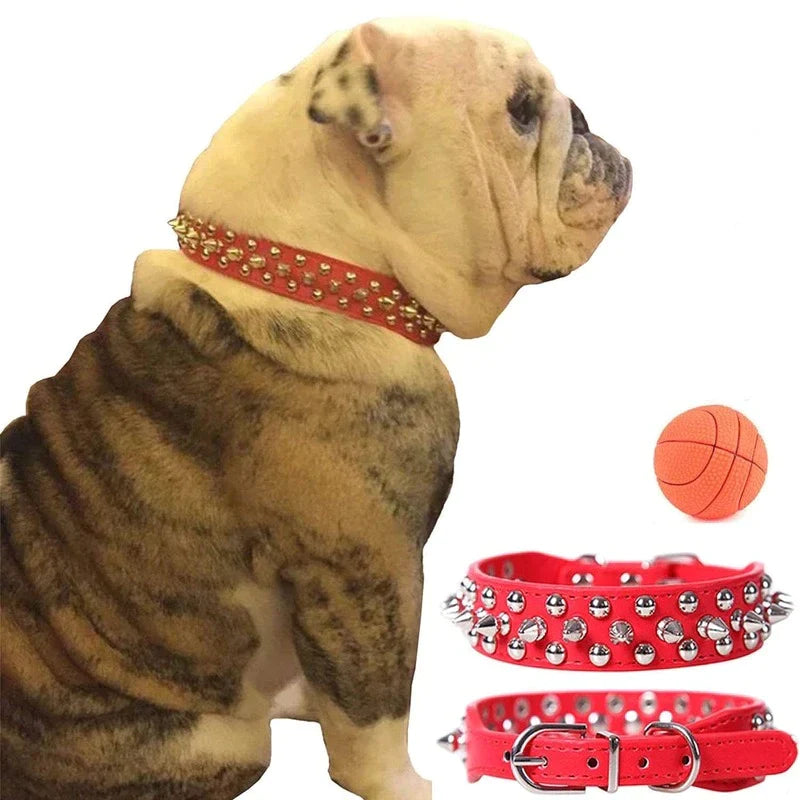Adjustable Spiked Leather Dog Collar – Studded & Riveted for Pets