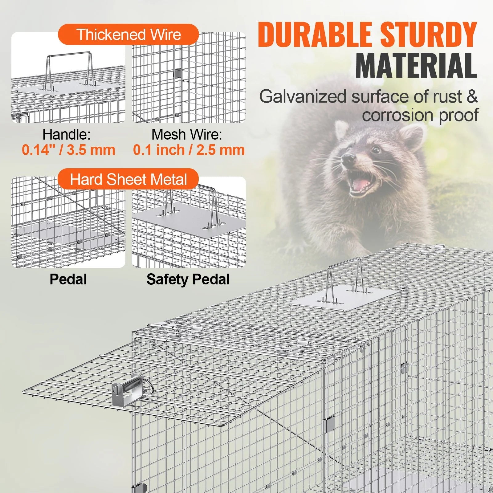 Humane Live Animal Trap – 50"x20"x26" Galvanized Iron, Foldable & Secure